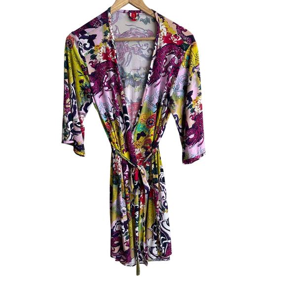 Josie Natori Maly Wrap Lightweight Dragon Floral Robe S - Picture 1 of 6